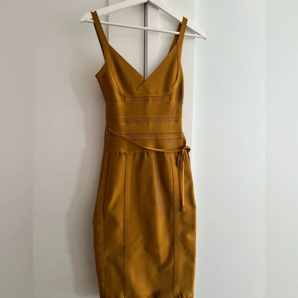 Mustard/gold colored, bodycon bandage dress by House of CB - Picture 3 of 5